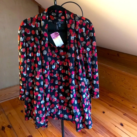 Kasper Sweaters - Kasper Red Black Blouse and Cardigan, EUC, 1X